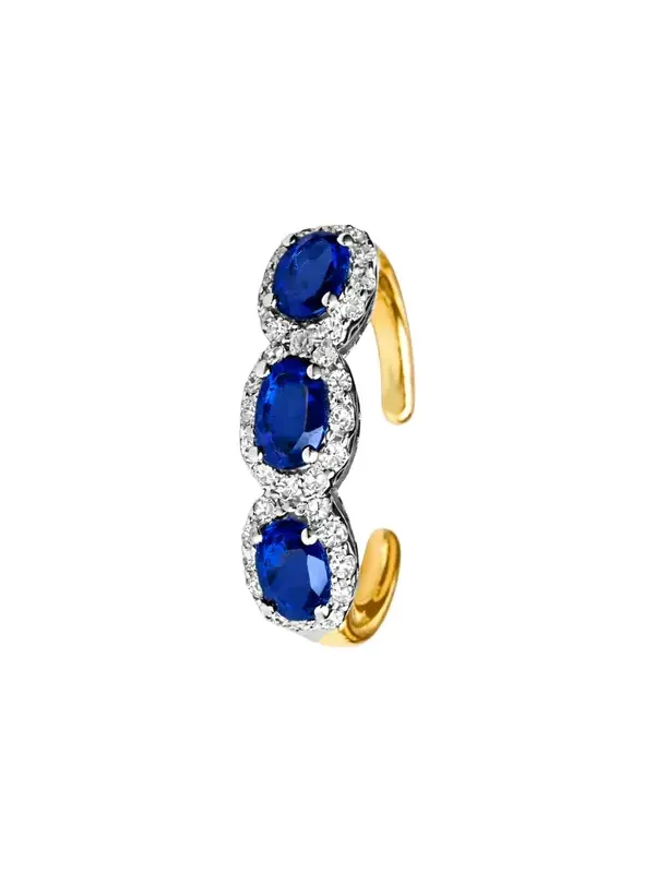 0.62ct Diamond Blue Sapphire 18K Gold Three Stone Ear Cuff