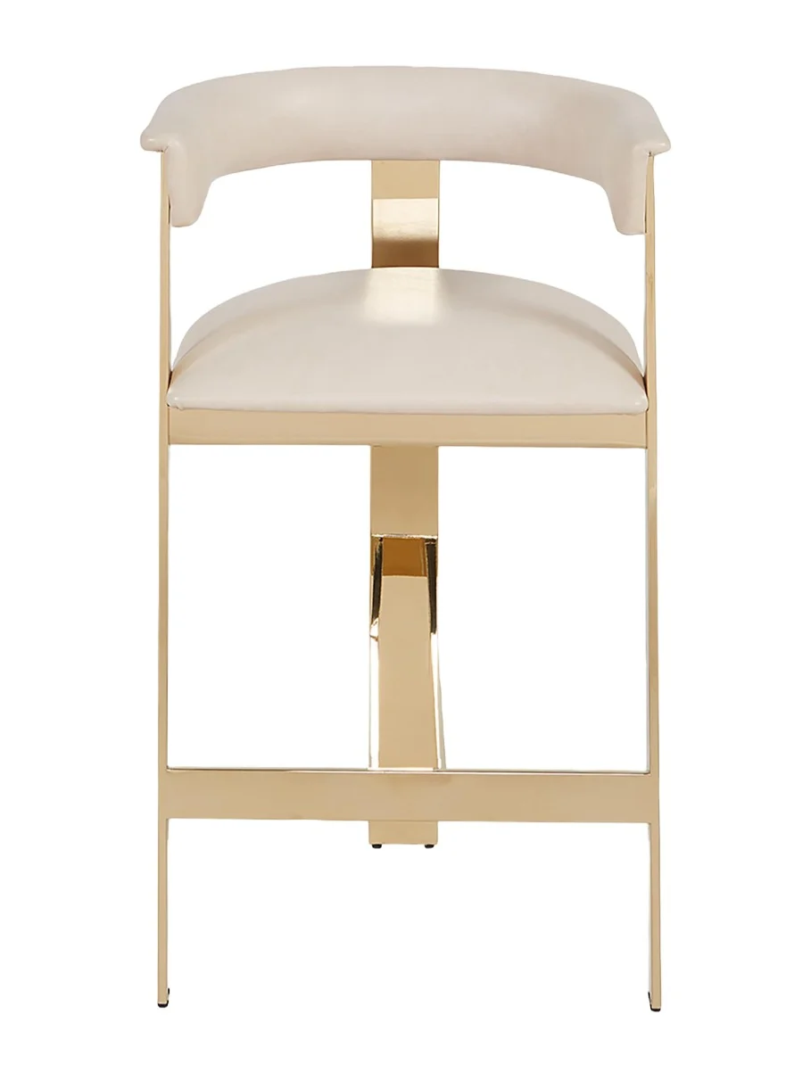 Interlude Home Darla Brass & Leather Counter Stool, 26"