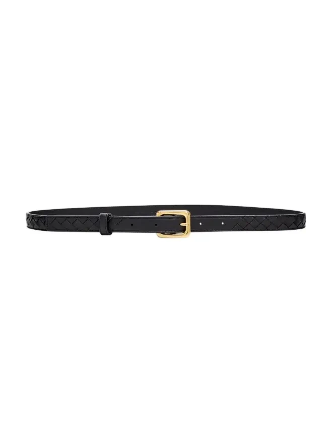 Watch-Buckle Intrecciato Leather Belt