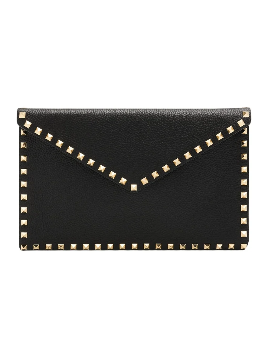 Large Rockstud Leather Flat Pouch Bag