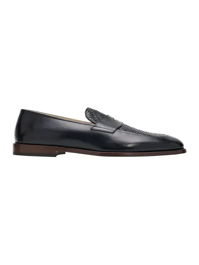 Brunello Cucinelli Men's Woven Vamp Leather Penny Loafers
