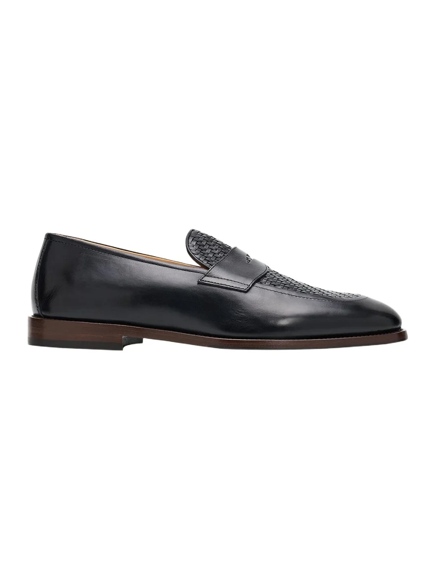 Men's Woven Vamp Leather Penny Loafers Men's Woven Vamp Leather Penny Loafers