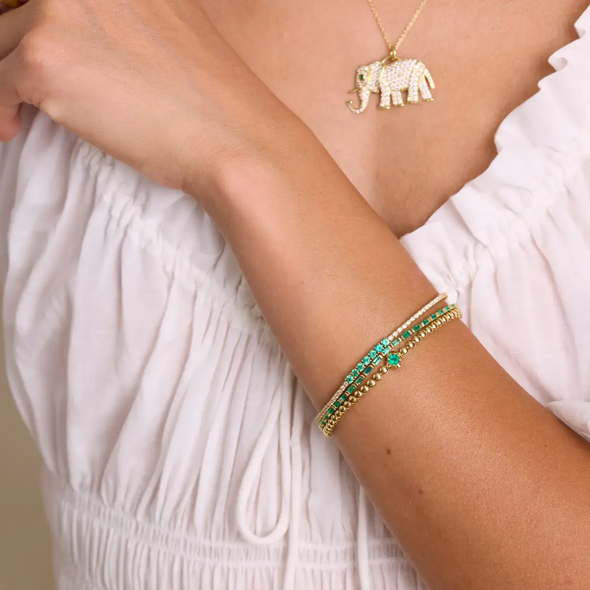 Jennifer Meyer Bezel Tennis Bracelet With Illusion Set Emerald Center | Thumbnail 3
