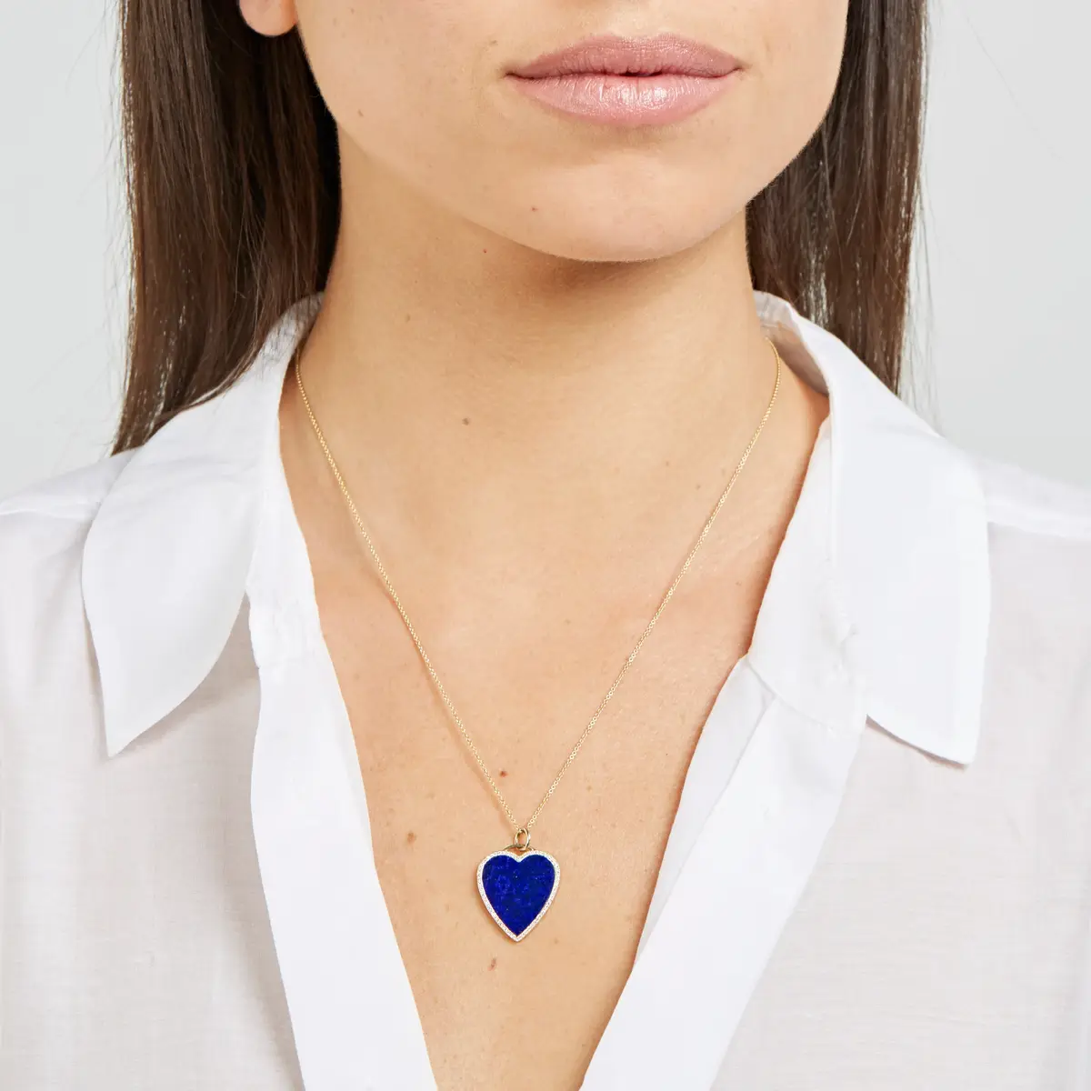 Jennifer Meyer Lapis Inlay Heart Necklace with Diamonds | Thumbnail 5