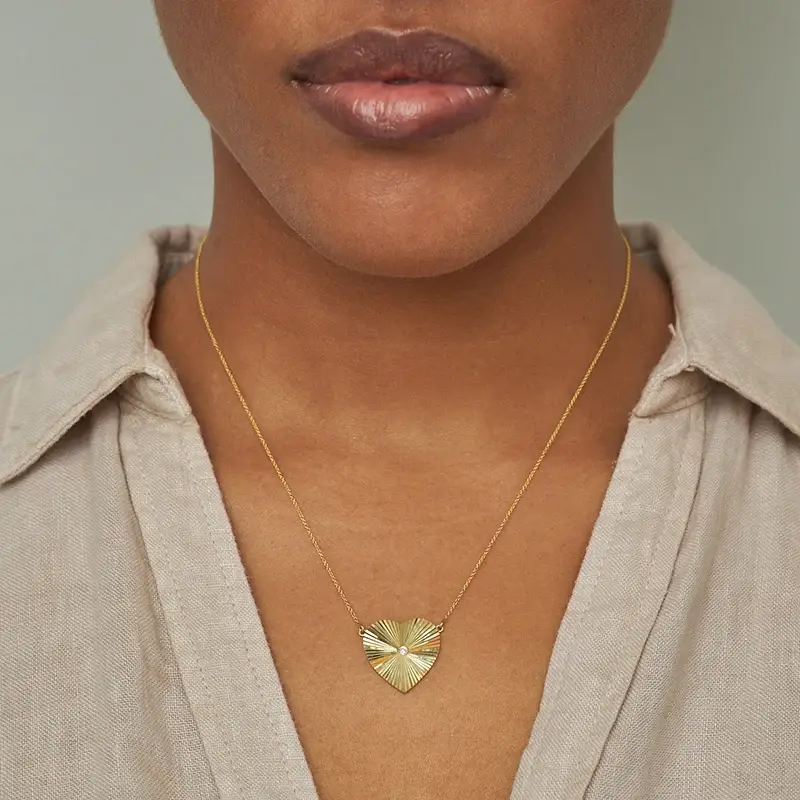 Jennifer Meyer Large 70's Heart Necklace with Diamond Accent | Thumbnail 3