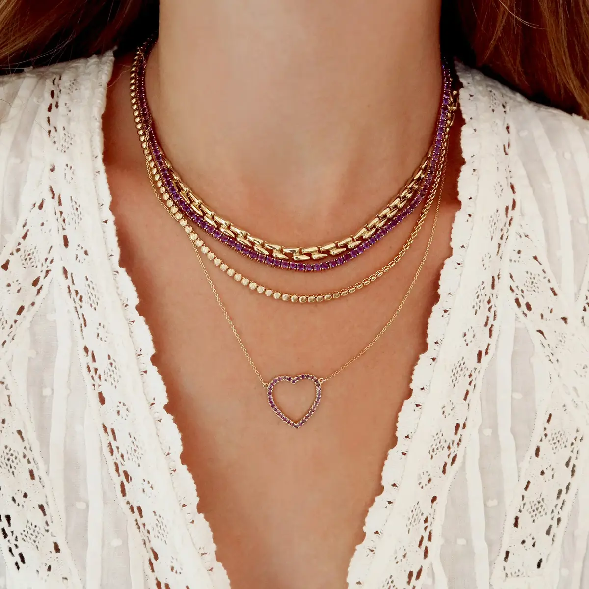 Jennifer Meyer Large Amethyst Open Heart Necklace | Thumbnail 3
