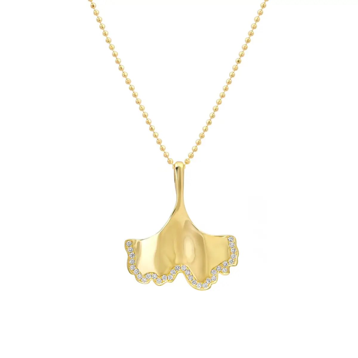 Jennifer Meyer Luxe Ginkgo Leaf Pendant with Diamond Accent | Image 1 Jennifer Meyer Luxe Ginkgo Leaf Pendant with Diamond Accent | Image 1