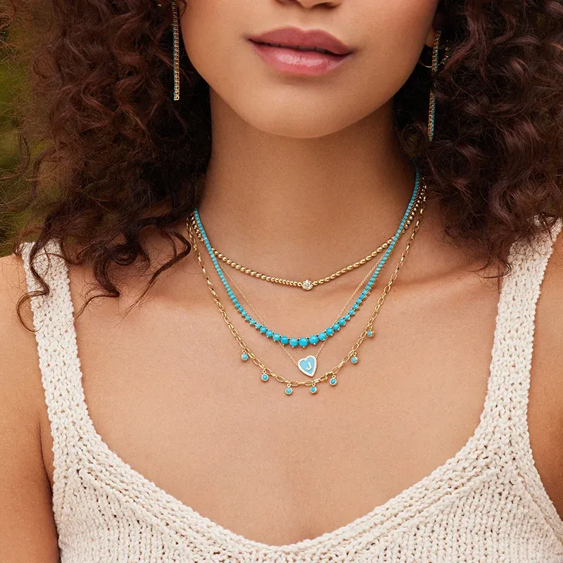 Jennifer Meyer Luxe Graduated 3-Prong Turquoise Tennis Necklace | Thumbnail 5 Jennifer Meyer Luxe Graduated 3-Prong Turquoise Tennis Necklace | Thumbnail 5