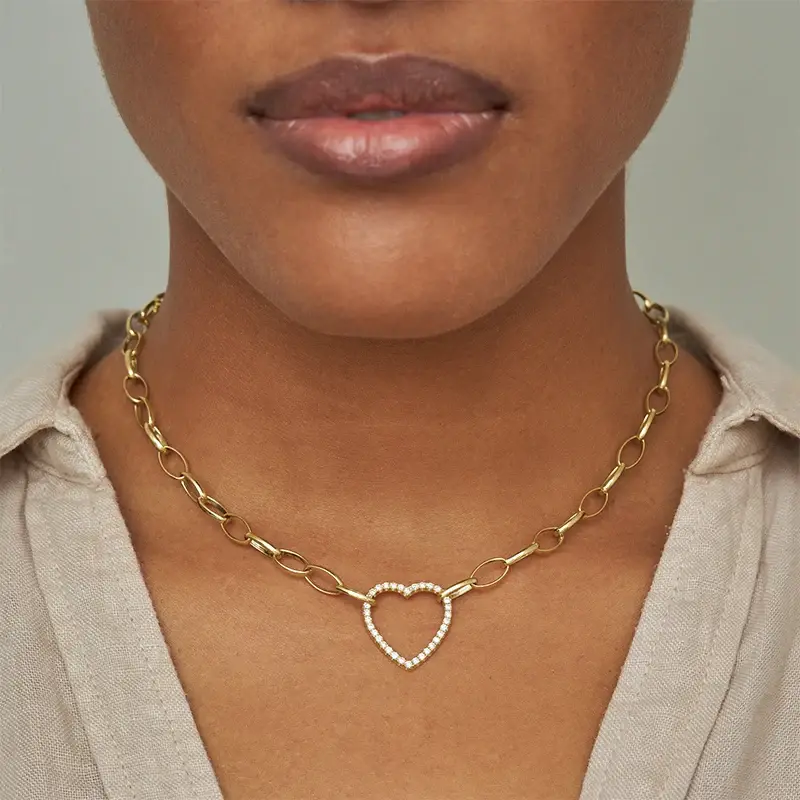 Jennifer Meyer Medium Edith Link Necklace with Diamond Open Heart Accent | Thumbnail 3 Jennifer Meyer Medium Edith Link Necklace with Diamond Open Heart Accent | Thumbnail 3