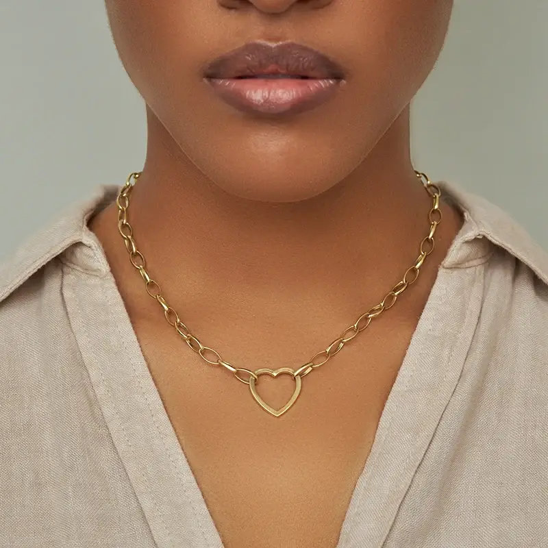 Jennifer Meyer Medium Edith Link Necklace with Large Open Heart Accent | Thumbnail 3