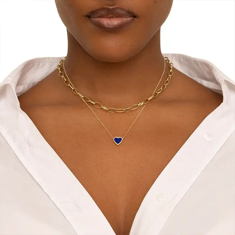 Jennifer Meyer Mini Lapis Inlay Heart Necklace with Diamonds | Thumbnail 3