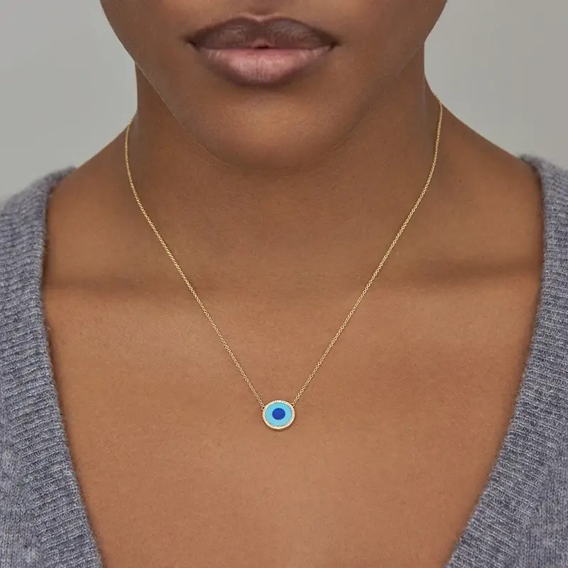 Jennifer Meyer Mini Turquoise Inlay Evil Eye Necklace with Diamonds | Thumbnail 4
