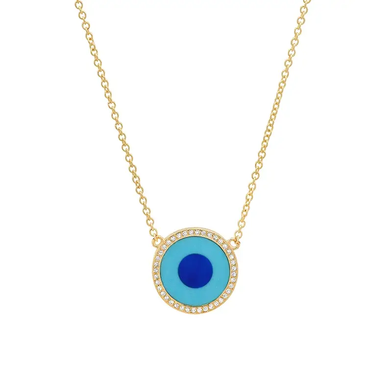 Jennifer Meyer Mini Turquoise Inlay Evil Eye Necklace with Diamonds | Image 1 Jennifer Meyer Mini Turquoise Inlay Evil Eye Necklace with Diamonds | Image 1