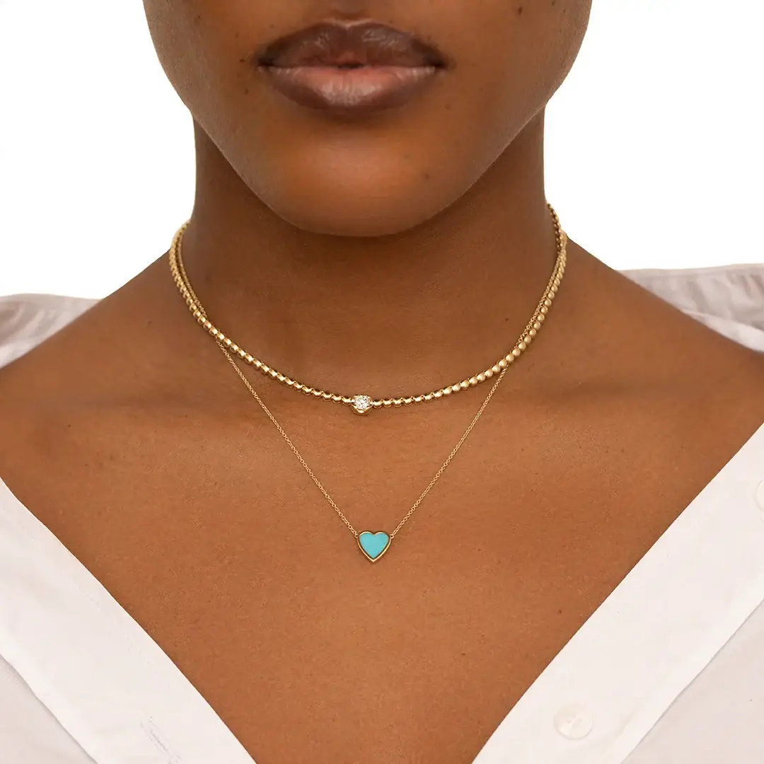 Jennifer Meyer Mini Turquoise Inlay Heart Necklace | Thumbnail 3 Jennifer Meyer Mini Turquoise Inlay Heart Necklace | Thumbnail 3