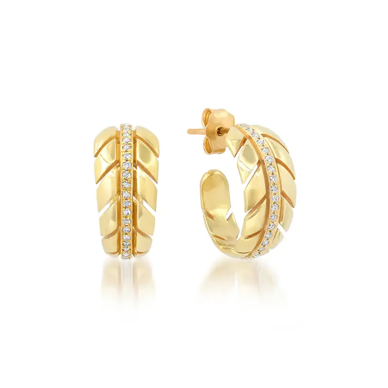 Jennifer Meyer Small Leaf Hoops with Diamonds | Image 1 Jennifer Meyer Small Leaf Hoops with Diamonds | Image 1
