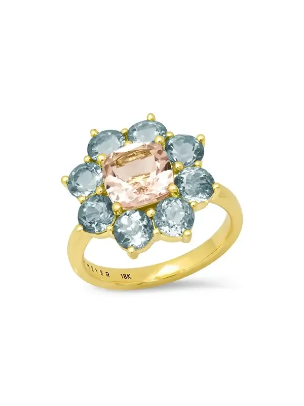 Jennifer Meyer Statement Aquamarine Flower Ring with Morganite Center