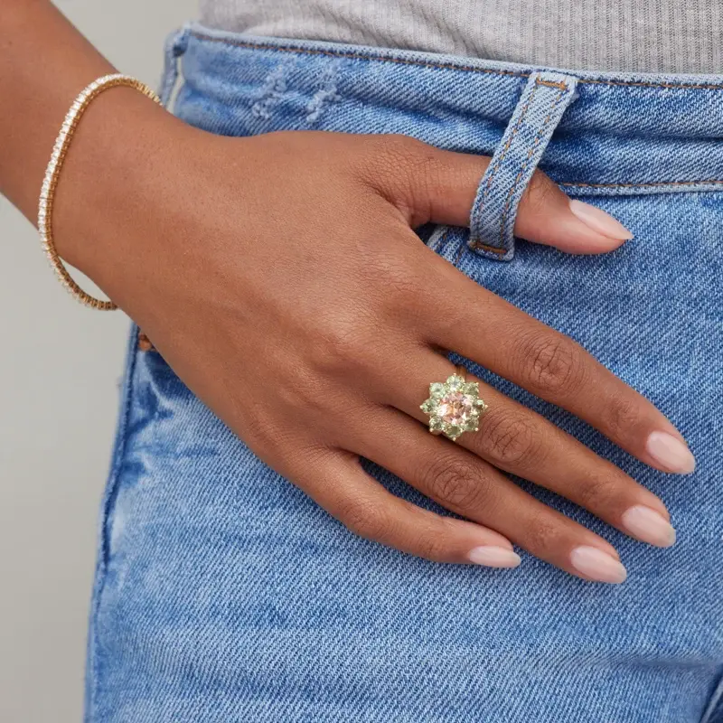 Jennifer Meyer Statement Mint Tourmaline Flower Ring With Morganite Center | Thumbnail 5 Jennifer Meyer Statement Mint Tourmaline Flower Ring With Morganite Center | Thumbnail 5