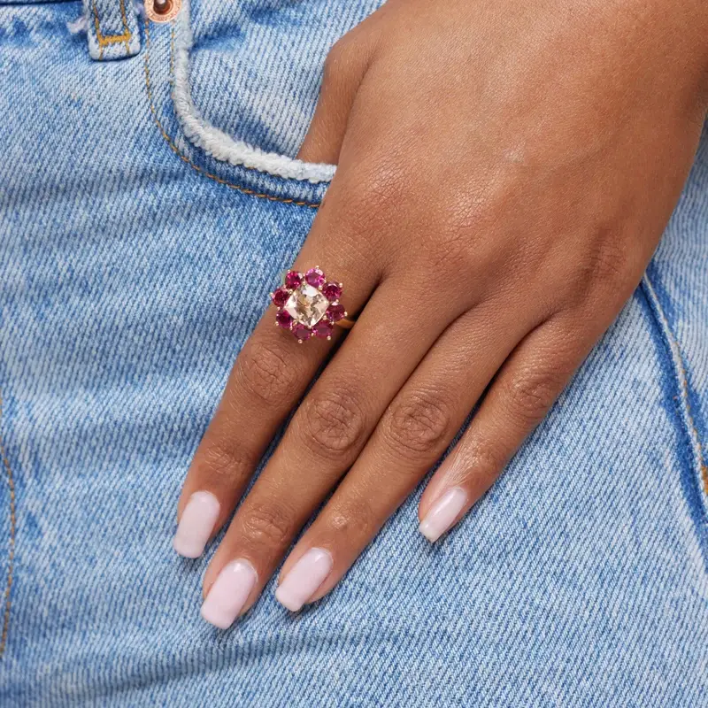 Jennifer Meyer Statement Rubellite Flower Ring with Morganite Center | Thumbnail 5 Jennifer Meyer Statement Rubellite Flower Ring with Morganite Center | Thumbnail 5
