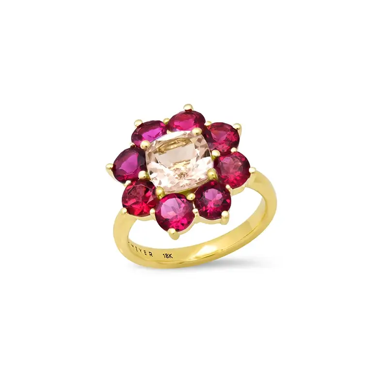 Jennifer Meyer Statement Rubellite Flower Ring with Morganite Center | Image 1 Jennifer Meyer Statement Rubellite Flower Ring with Morganite Center | Image 1