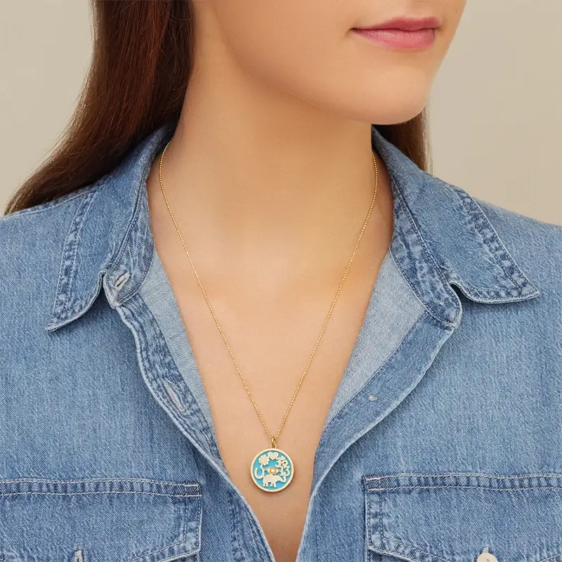 Jennifer Meyer Turquoise Inlay and Diamond Pave Good Luck Necklace | Thumbnail 4