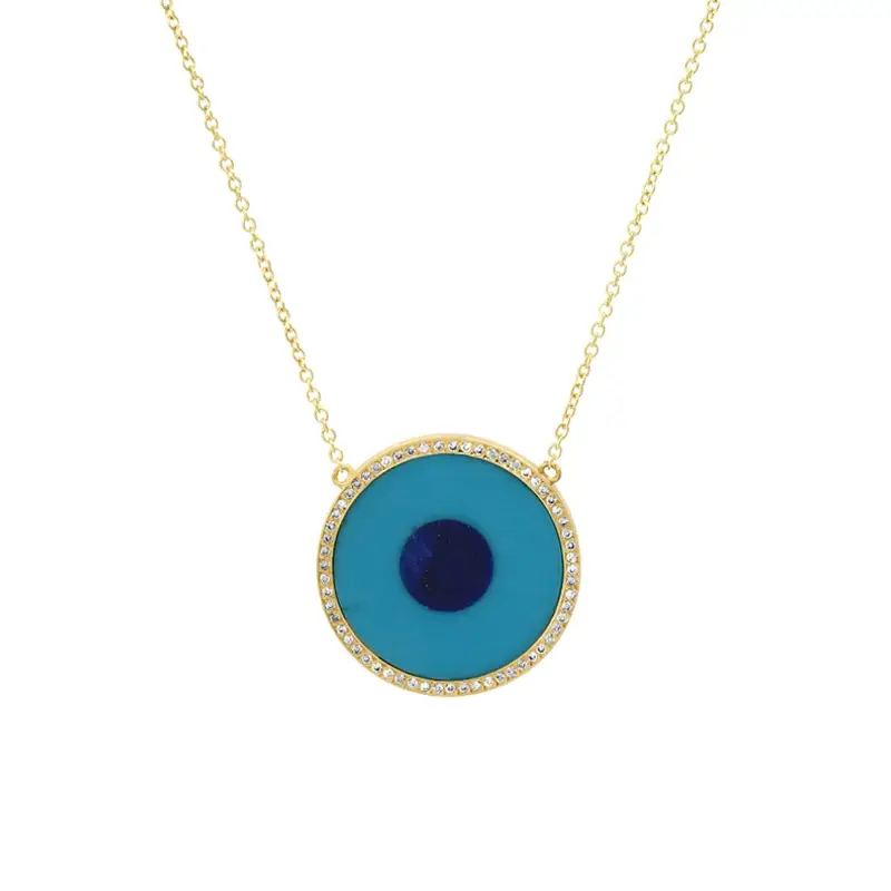 Jennifer Meyer Turquoise Inlay Evil Eye Necklace with Diamonds | Thumbnail 2 Jennifer Meyer Turquoise Inlay Evil Eye Necklace with Diamonds | Thumbnail 2