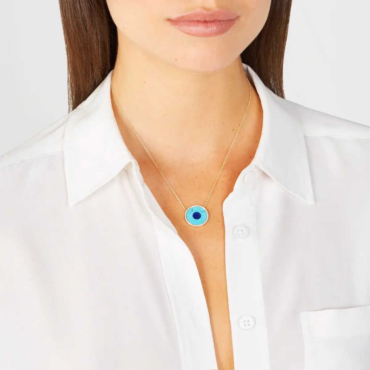 Jennifer Meyer Turquoise Inlay Evil Eye Necklace with Diamonds | Thumbnail 3 Jennifer Meyer Turquoise Inlay Evil Eye Necklace with Diamonds | Thumbnail 3