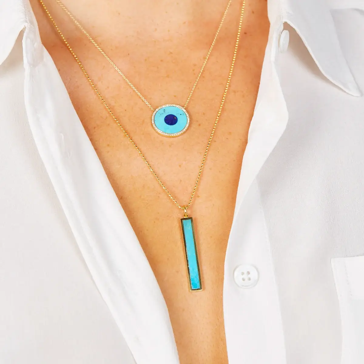 Jennifer Meyer Turquoise Inlay Evil Eye Necklace with Diamonds | Thumbnail 4 Jennifer Meyer Turquoise Inlay Evil Eye Necklace with Diamonds | Thumbnail 4