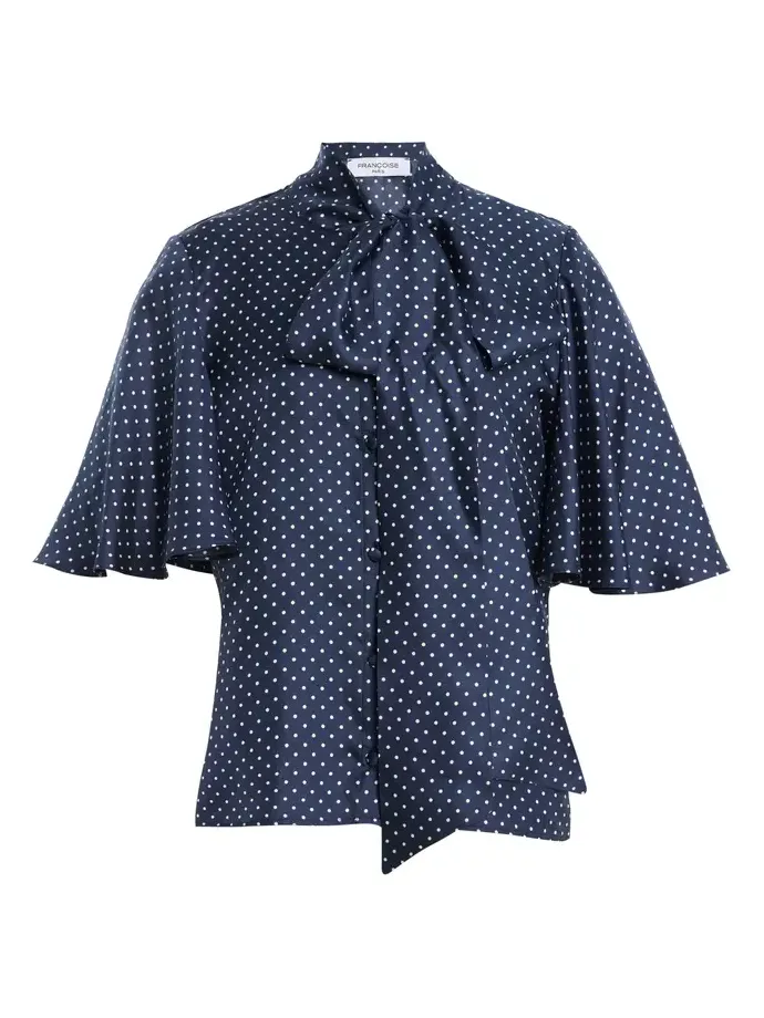 Alessa Polka-Dot Silk Top