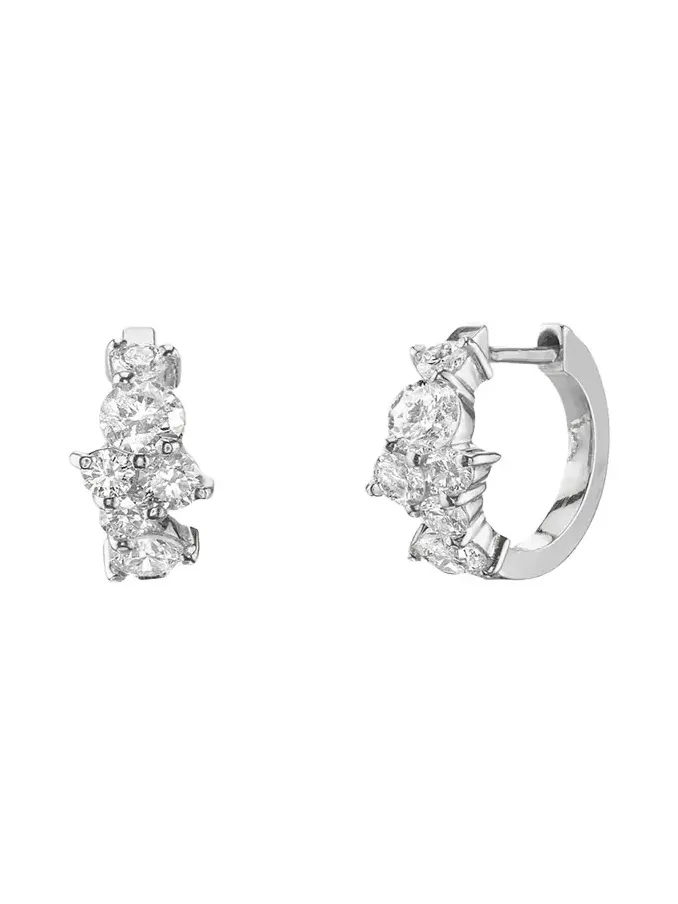 14k White Gold Diamond Huggie Hoop Earrings