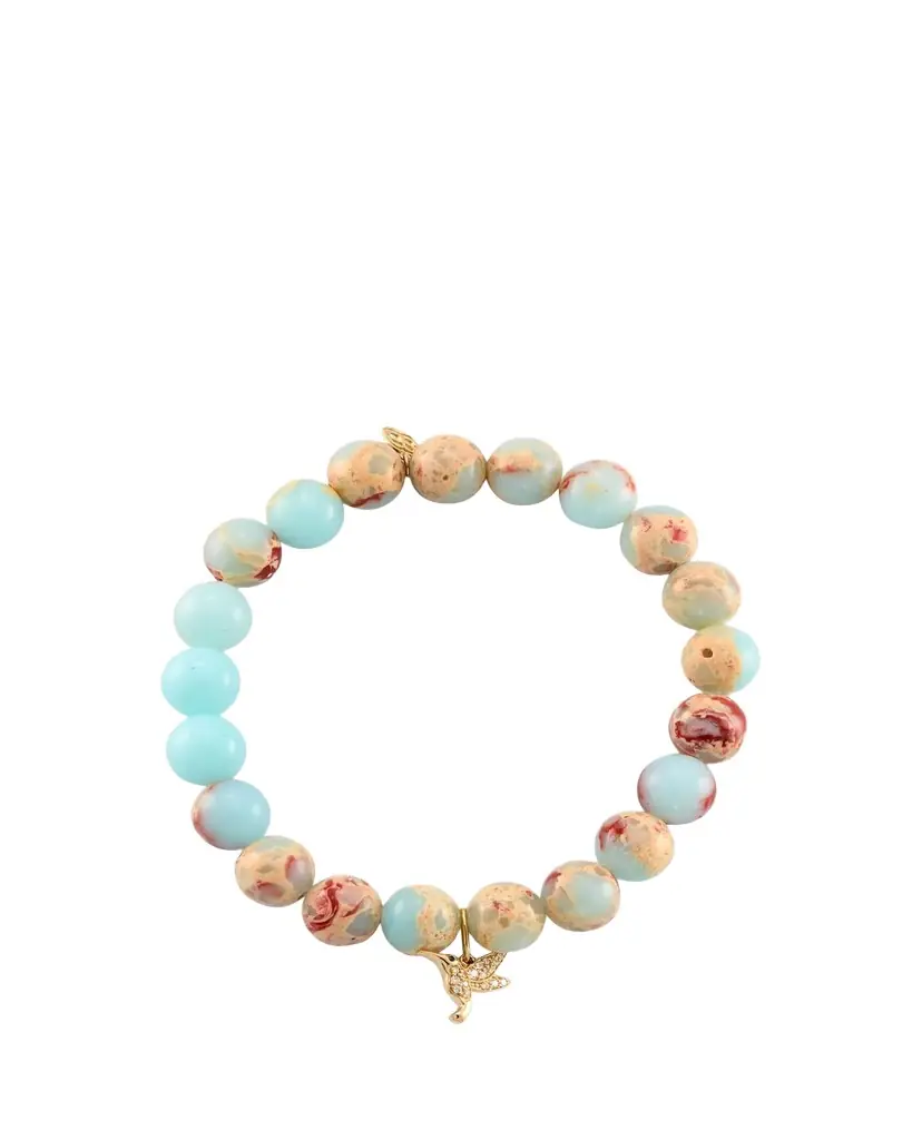 Sydney Evan 14K Gold & Diamond Hummingbird Charm on Jasper Beaded Bracelet | Image 1 Sydney Evan 14K Gold & Diamond Hummingbird Charm on Jasper Beaded Bracelet | Image 1