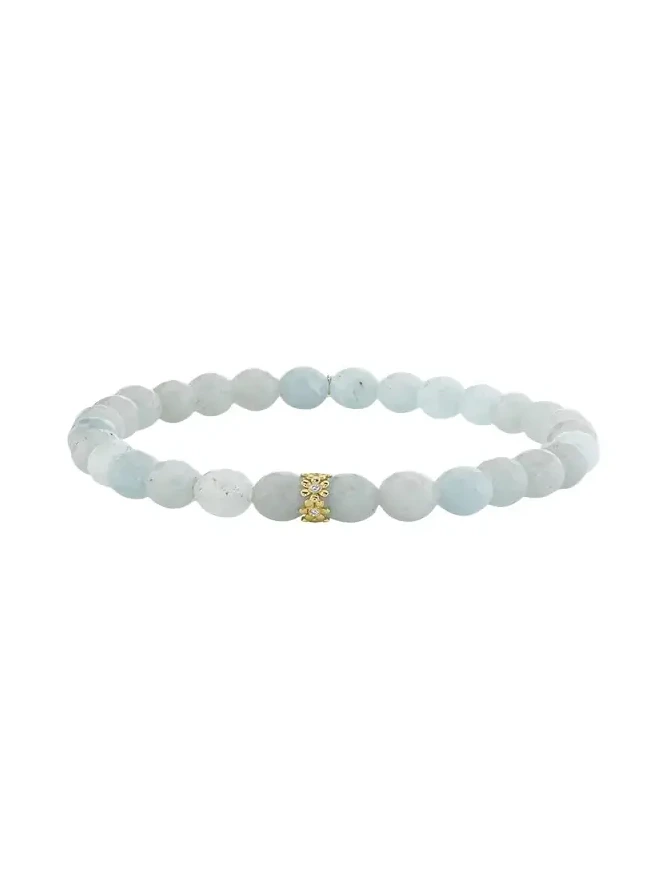 14K Gold Diamond 6mm Tiny Daisy Rondelle on Aquamarine Bracelet 14K Gold Diamond 6mm Tiny Daisy Rondelle on Aquamarine Bracelet