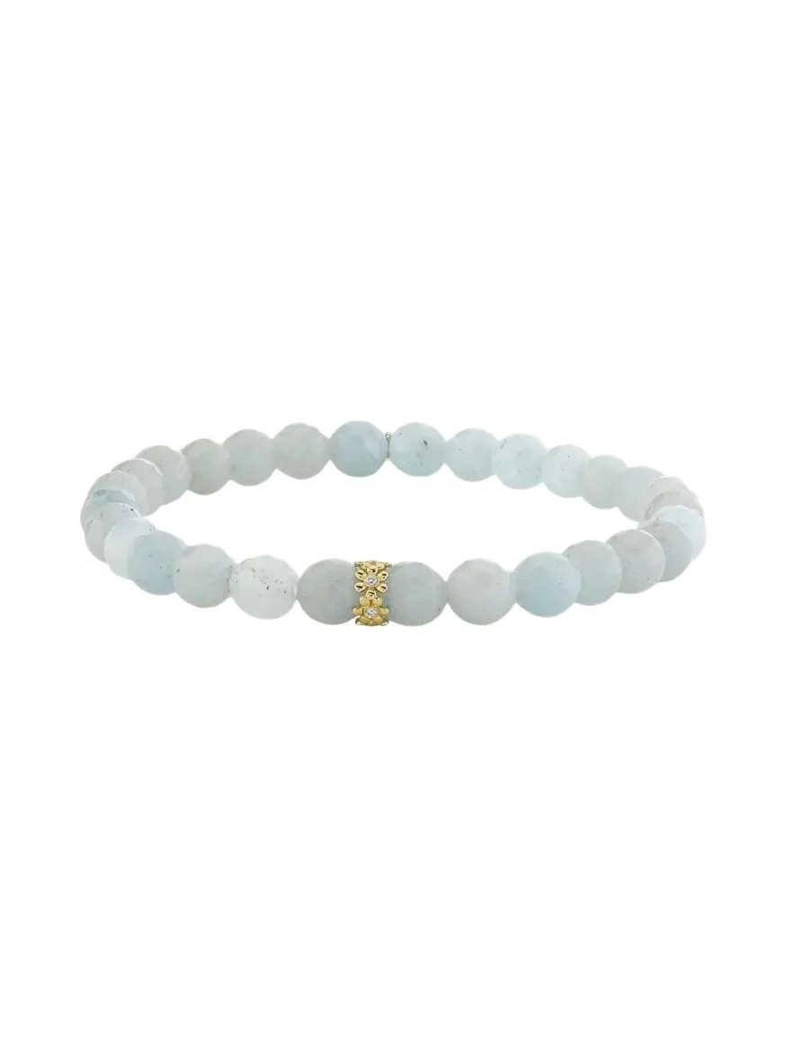 14K Gold Diamond 6mm Tiny Daisy Rondelle on Aquamarine Bracelet 14K Gold Diamond 6mm Tiny Daisy Rondelle on Aquamarine Bracelet