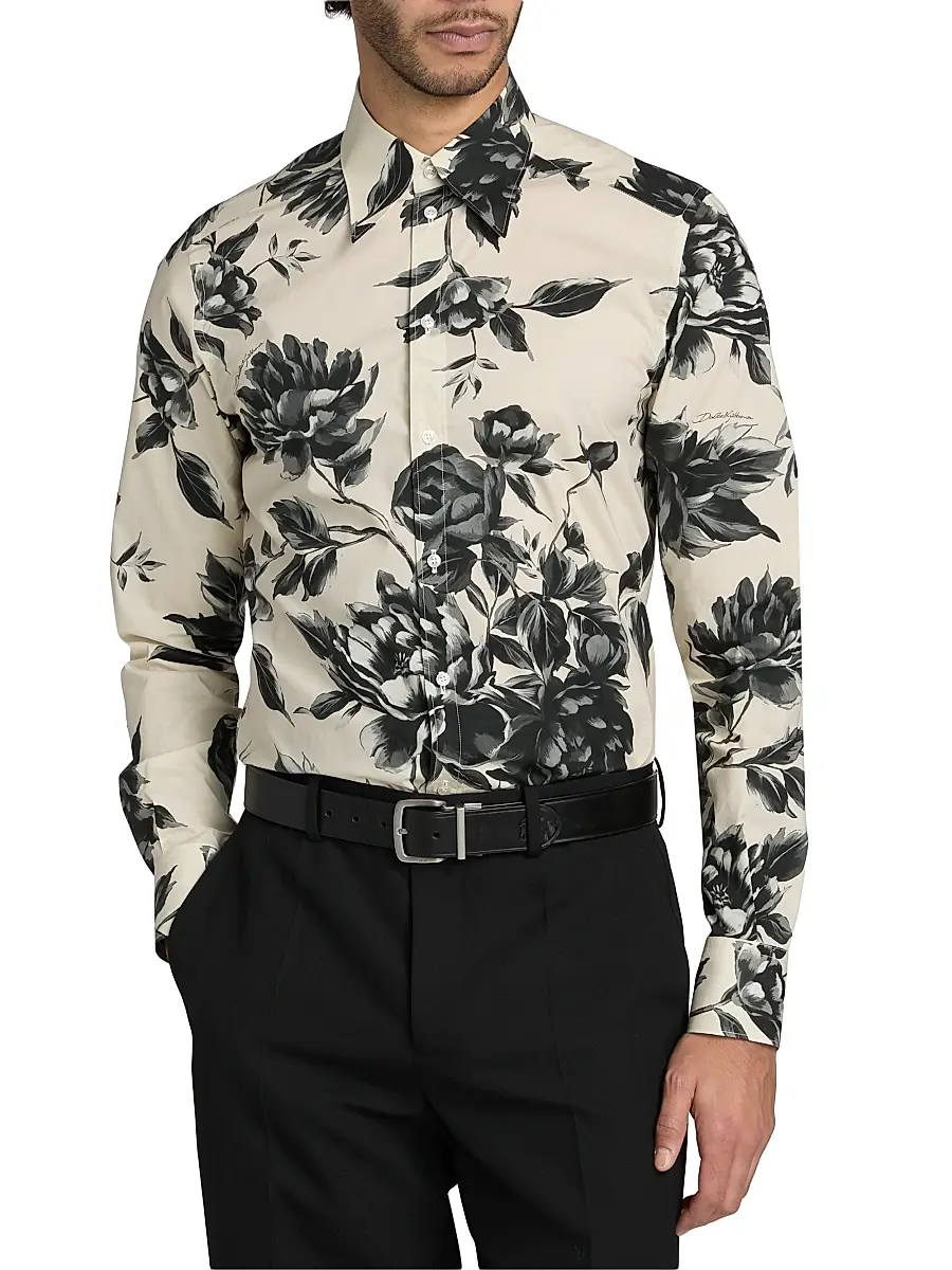 Dolce & Gabbana Men's Floral Cotton Button-Front Shirt | Thumbnail 3 Dolce & Gabbana Men's Floral Cotton Button-Front Shirt | Thumbnail 3