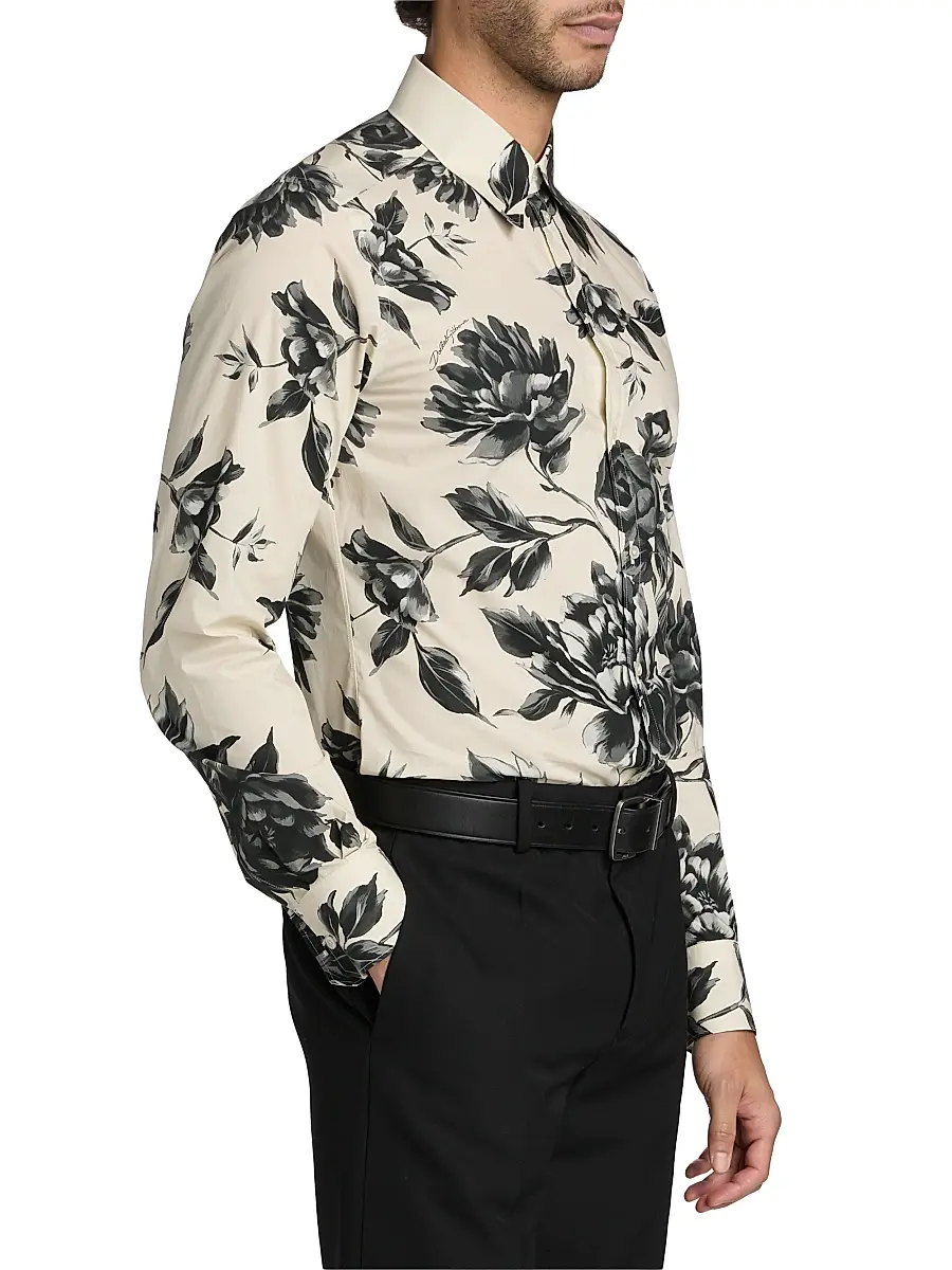 Dolce & Gabbana Men's Floral Cotton Button-Front Shirt | Thumbnail 4 Dolce & Gabbana Men's Floral Cotton Button-Front Shirt | Thumbnail 4