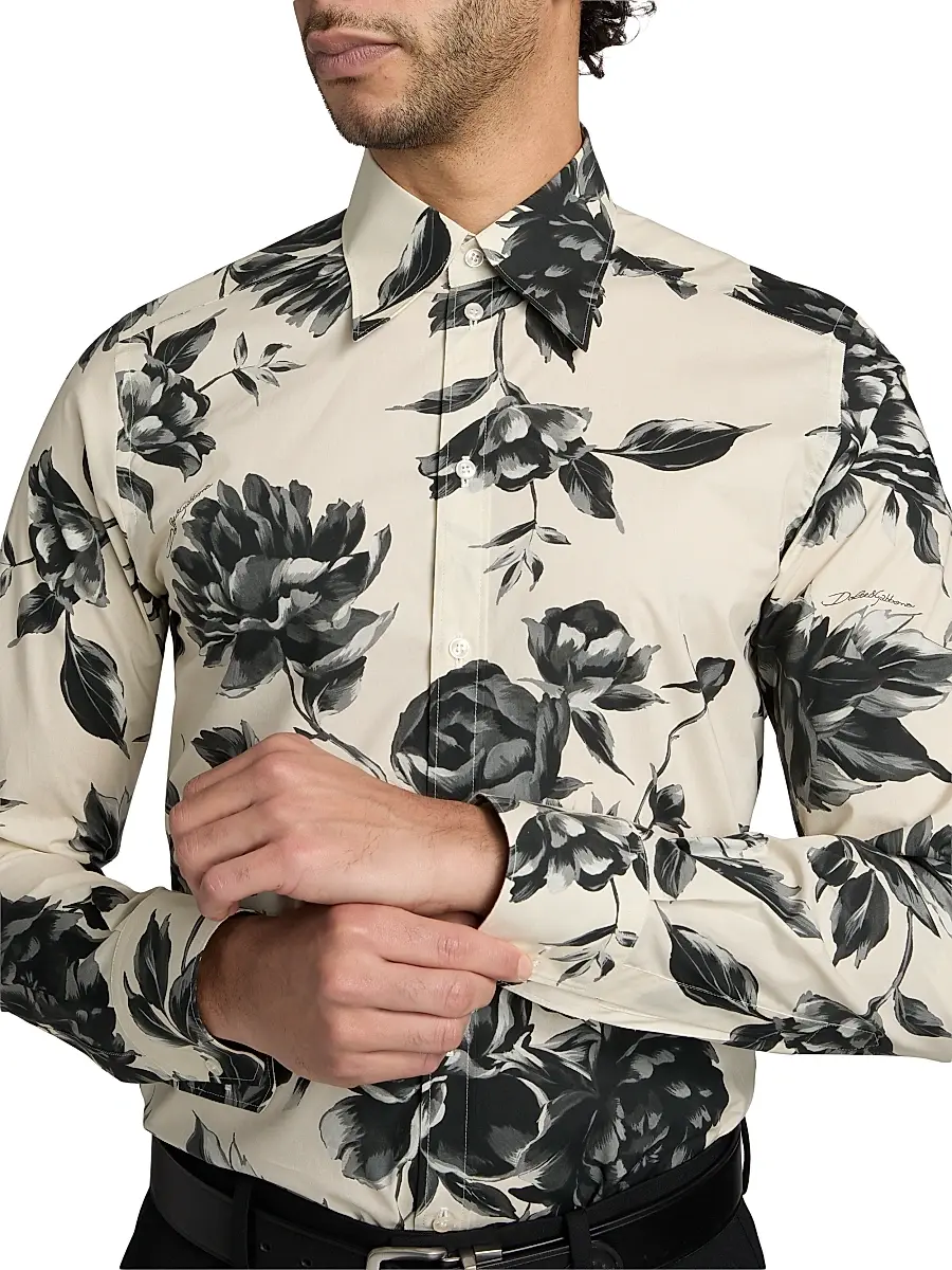 Dolce & Gabbana Men's Floral Cotton Button-Front Shirt | Thumbnail 6 Dolce & Gabbana Men's Floral Cotton Button-Front Shirt | Thumbnail 6
