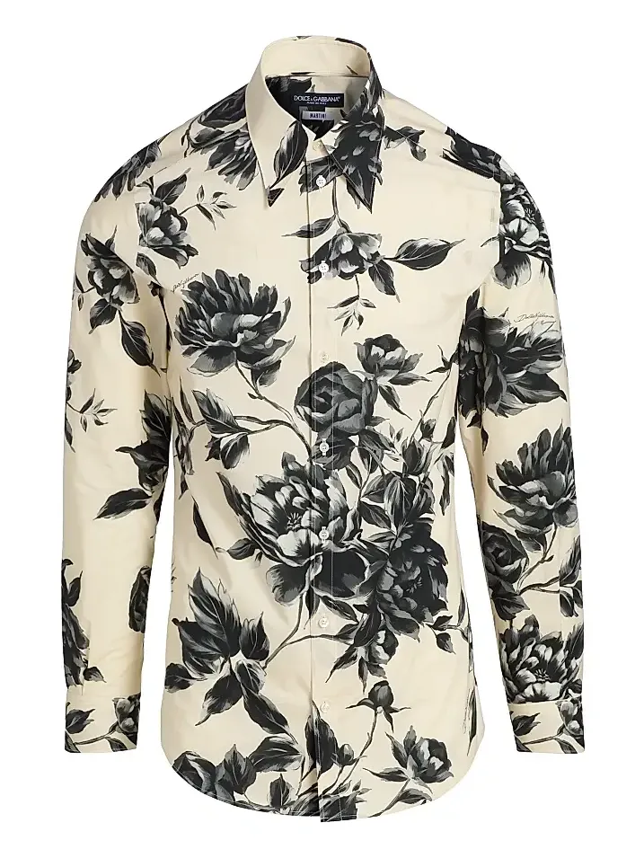 Men's Floral Cotton Button-Front Shirt Men's Floral Cotton Button-Front Shirt