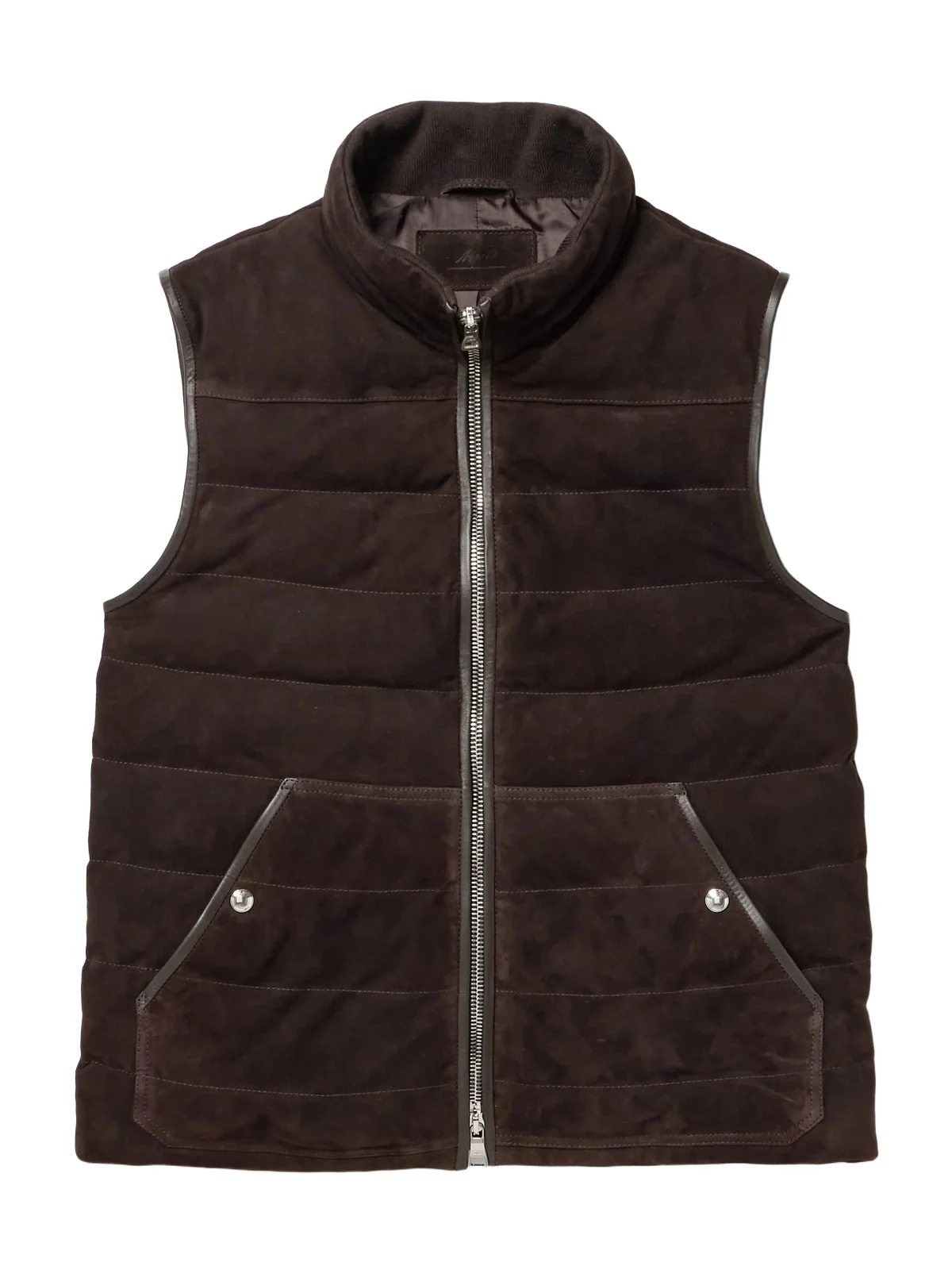 Leather-Trimmed Padded Quilted Suede Gilet - Men Leather-Trimmed Padded Quilted Suede Gilet - Men