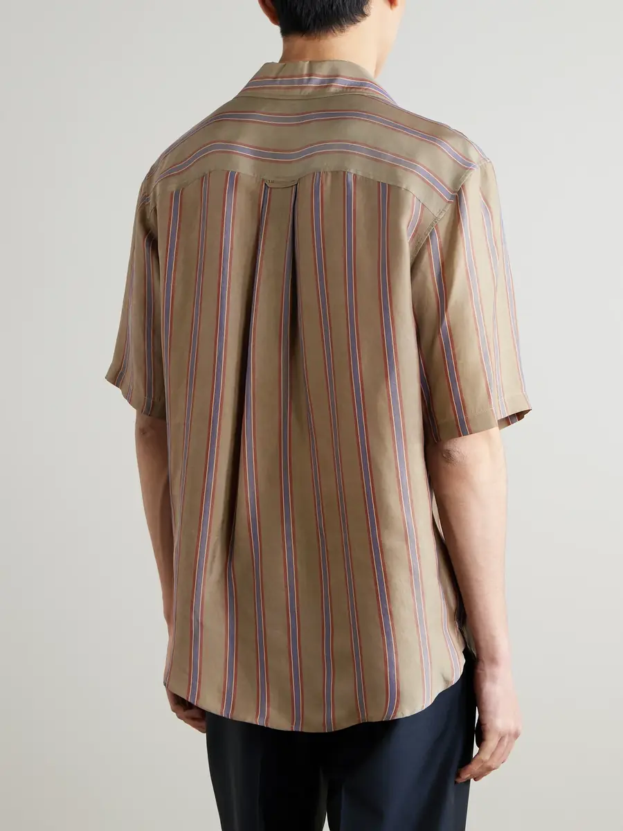 Saint Laurent Camp-Collar Logo-Embroidered Striped Twill Shirt - Men | Thumbnail 4 Saint Laurent Camp-Collar Logo-Embroidered Striped Twill Shirt - Men | Thumbnail 4