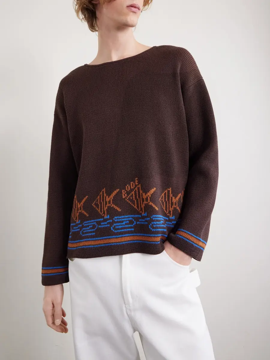 BODE Fish School Intarsia-Knit Cotton Sweater - Men | Thumbnail 3 BODE Fish School Intarsia-Knit Cotton Sweater - Men | Thumbnail 3
