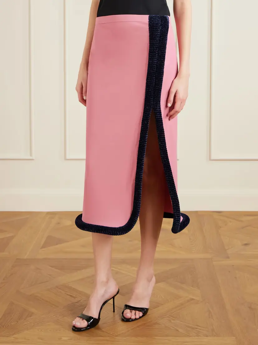 Diotima Castries Velvet-trimmed Stretch-jersey Midi Skirt | Thumbnail 3 Diotima Castries Velvet-trimmed Stretch-jersey Midi Skirt | Thumbnail 3