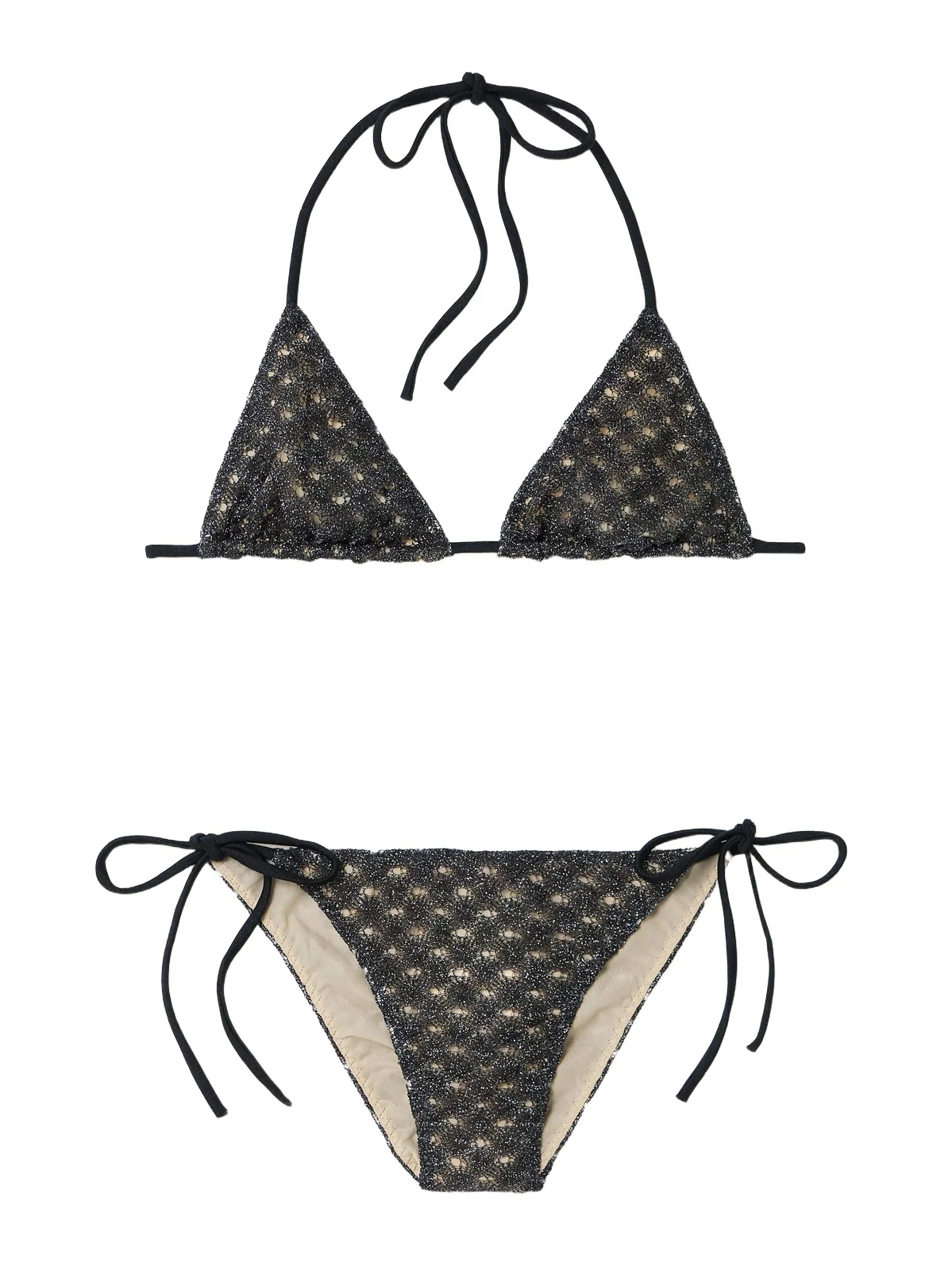 Metallic Crochet-knit Triangle Bikini