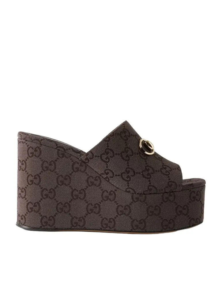 Horsebit-embellished Canvas-jacquard Platform Mules Horsebit-embellished Canvas-jacquard Platform Mules