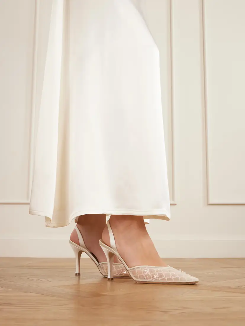 Danielle Frankel Archer Embellished Satin-trimmed Mesh Slingback Pumps | Thumbnail 2 Danielle Frankel Archer Embellished Satin-trimmed Mesh Slingback Pumps | Thumbnail 2