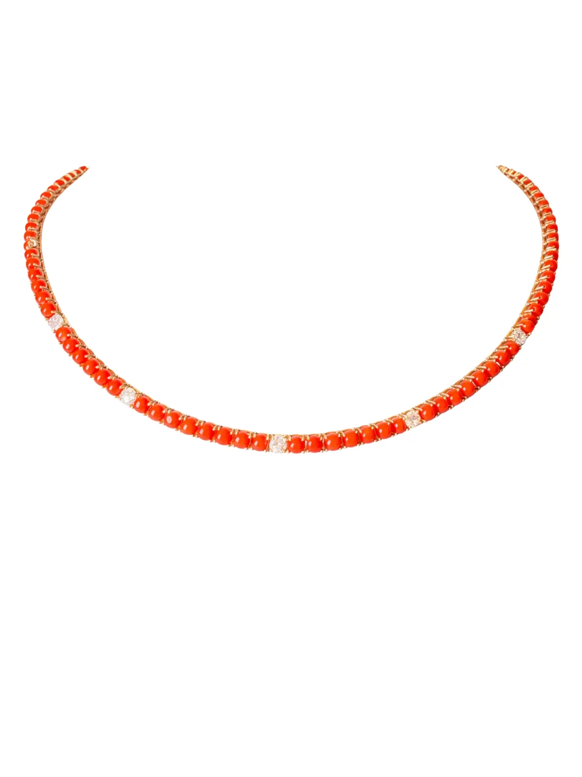 Wish Fine Jewelry 16.95ct Red Coral Diamond 18K Gold Necklace