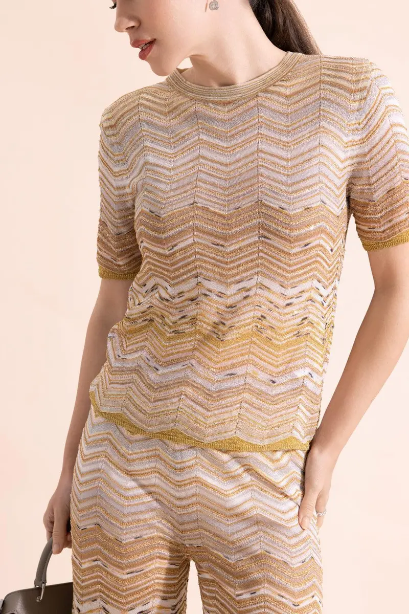 Missoni Short Sleeve Crew Neck Top - Gold | Thumbnail 3