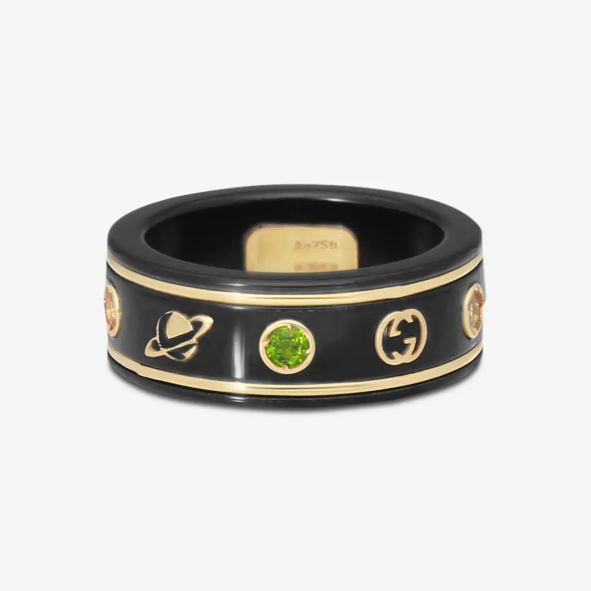 Gucci Gucci Icon 18K Yellow Gold & Black Synthetic Corundum Topaz Thin Band Ring YBC527095002009 - by The Solist | Thumbnail 3