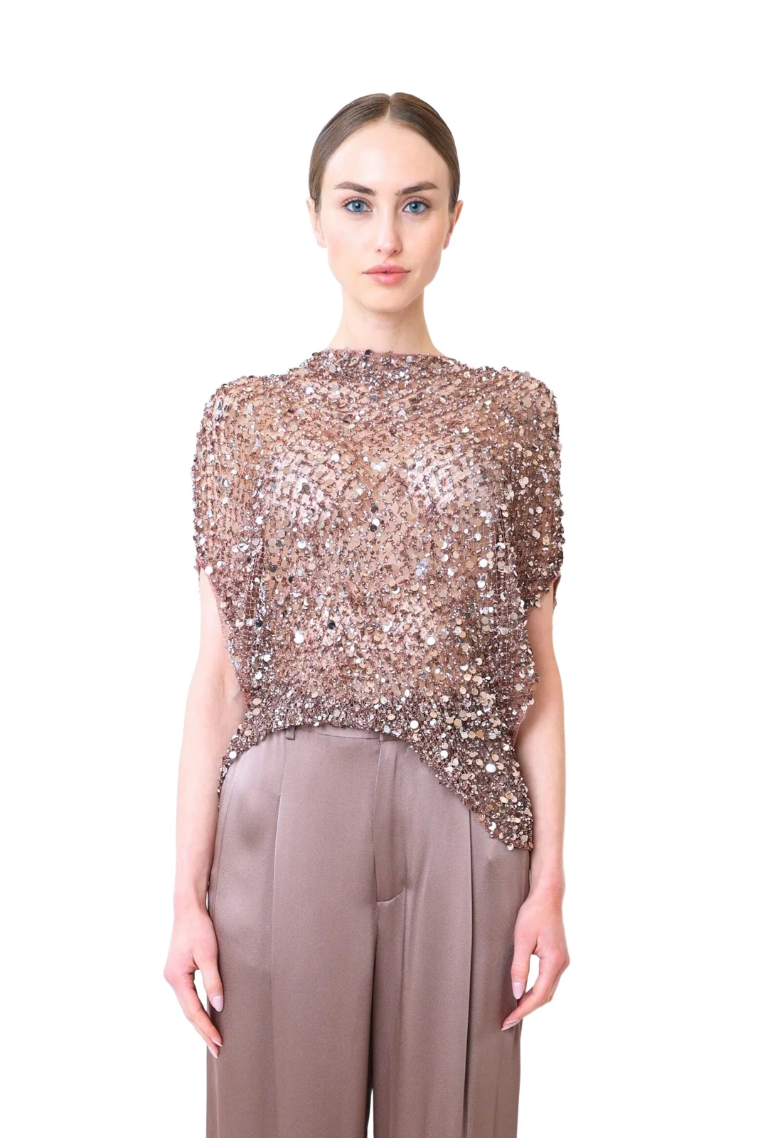 Lapointe Net Mesh Sequin Cape Tee
