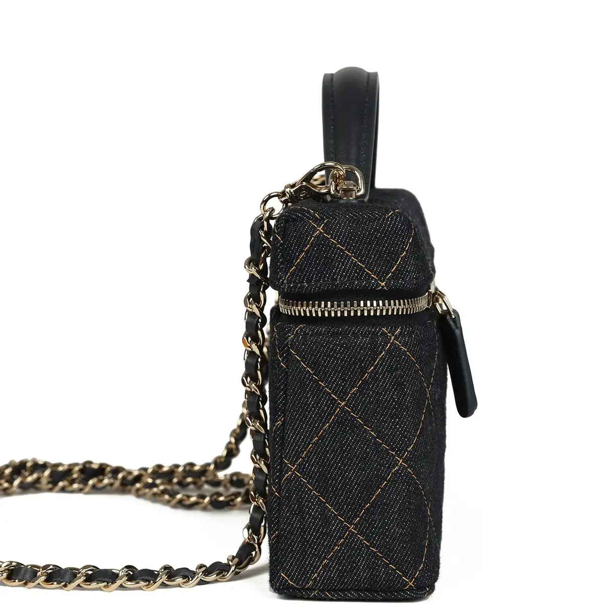 Chanel Chanel Top Handle Long Vanity Case with Chain Dark Blue Denim Light Gold Hardware | Thumbnail 4 Chanel Chanel Top Handle Long Vanity Case with Chain Dark Blue Denim Light Gold Hardware | Thumbnail 4