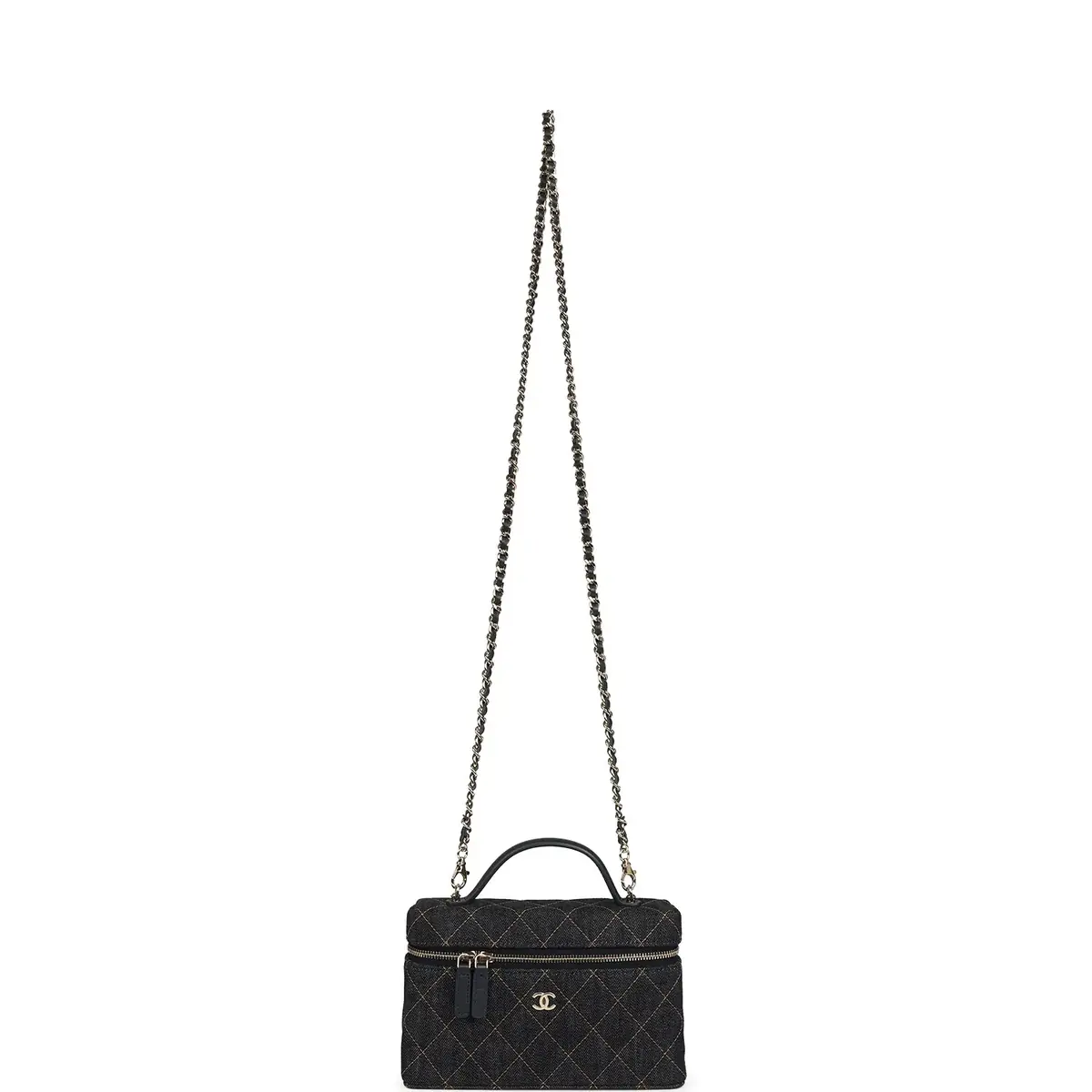 Chanel Chanel Top Handle Long Vanity Case with Chain Dark Blue Denim Light Gold Hardware | Thumbnail 7 Chanel Chanel Top Handle Long Vanity Case with Chain Dark Blue Denim Light Gold Hardware | Thumbnail 7