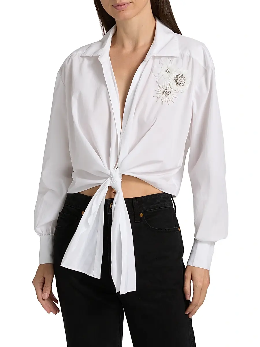 Cinq à Sept Women's Marianna Appliqué Cotton Top - White | Thumbnail 3 Cinq à Sept Women's Marianna Appliqué Cotton Top - White | Thumbnail 3